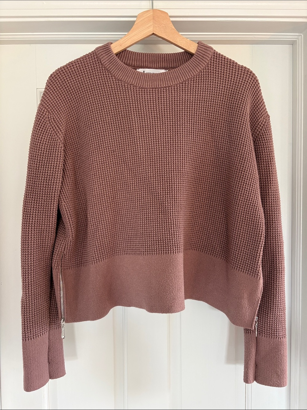Relaxed Crewneck Waffle Sweater in Rose Dust